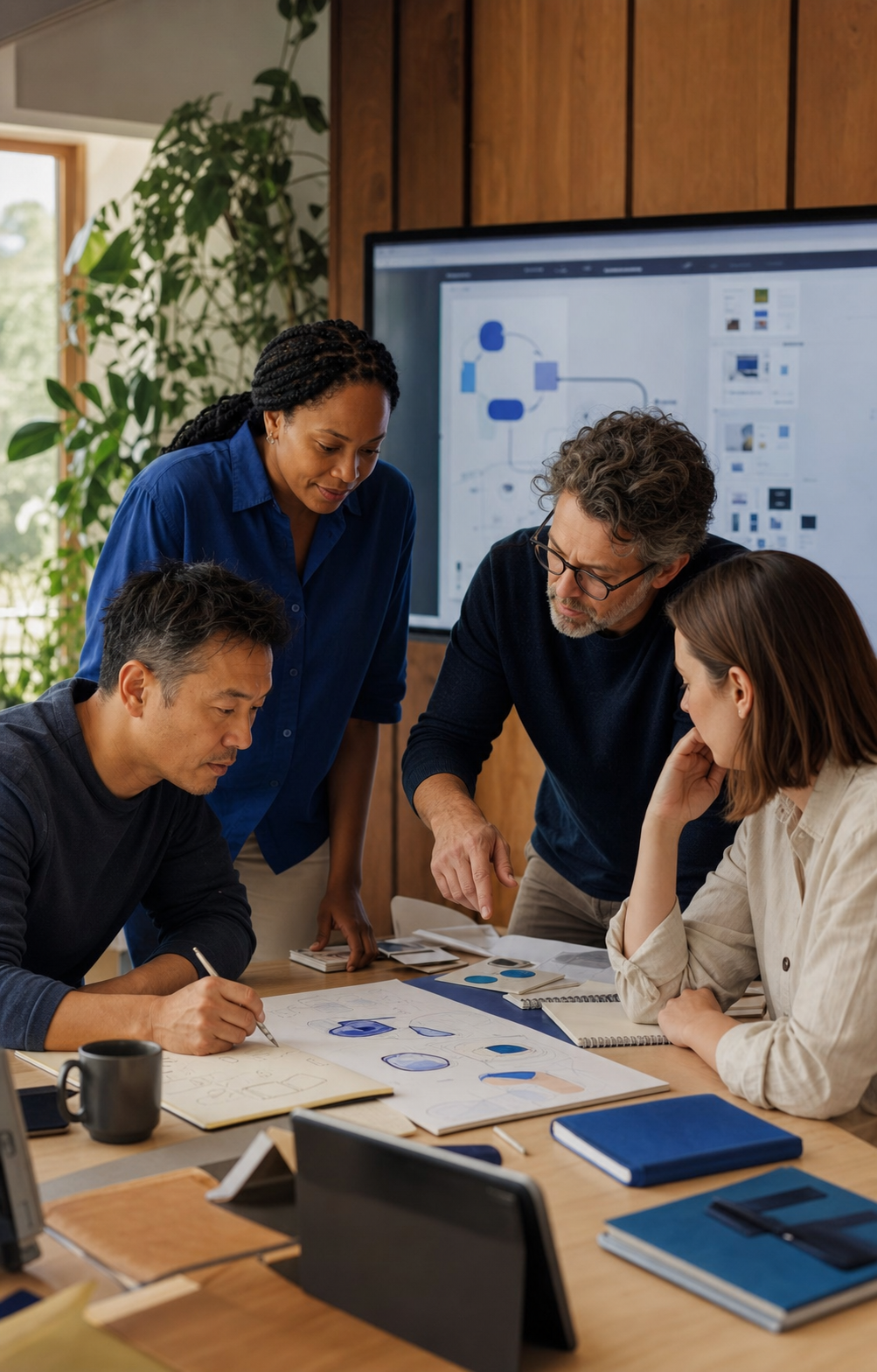 Multidisciplinary technology team designing an AI workflow