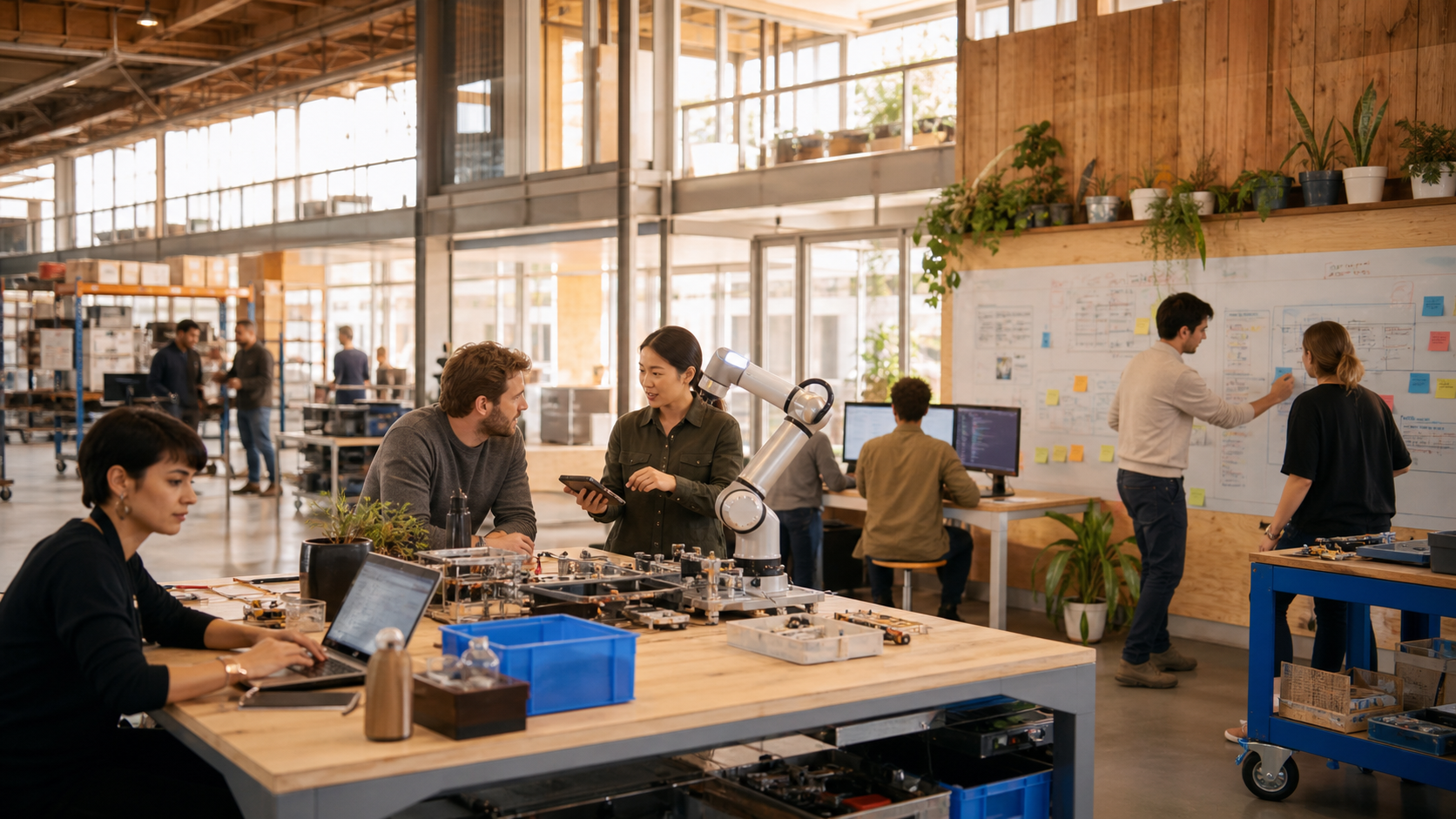 Technology team working with robotics and intelligent operations
